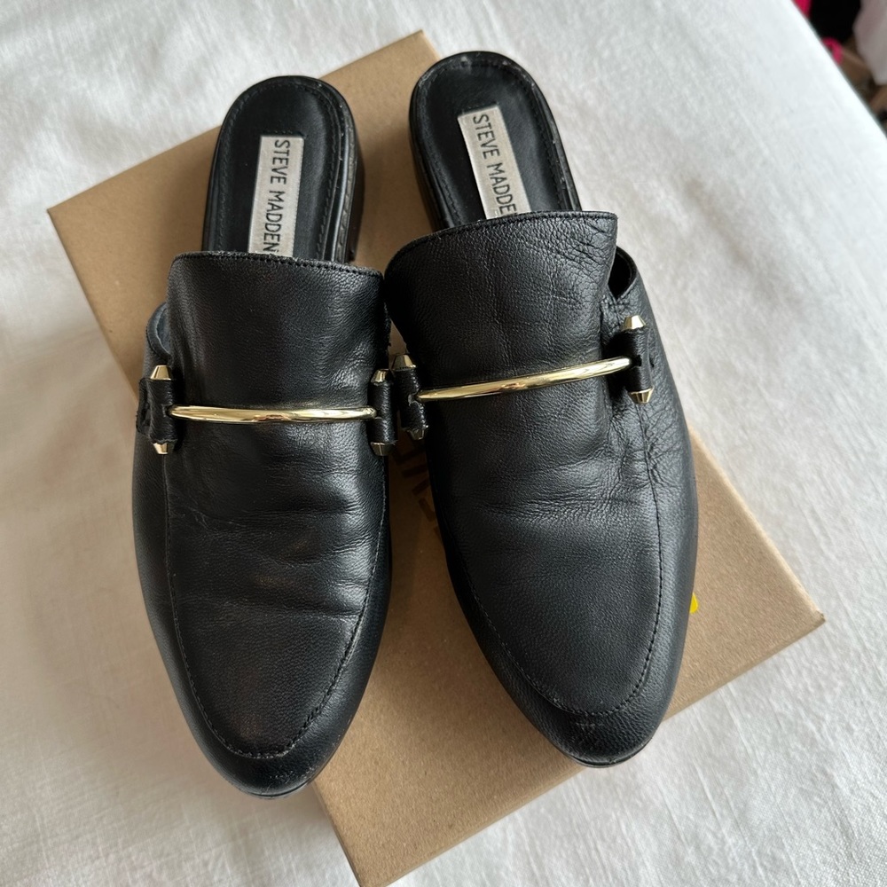 Steve Madden LAAURA Black Leather Slip-on Mules 7.5